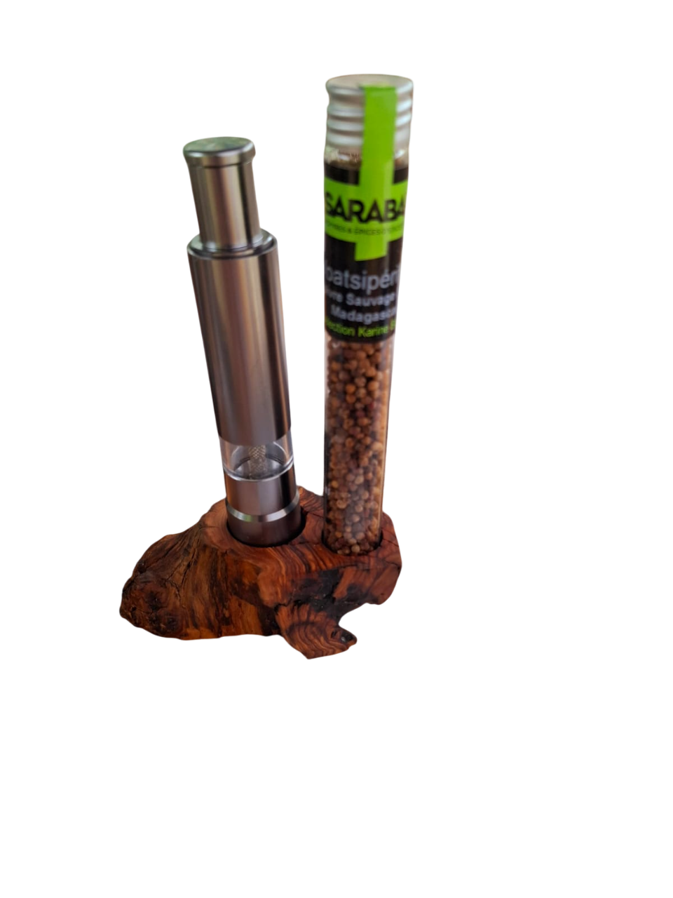 S 56 - Socle double en bois d'olivier (1 tube + 1 poivrier) S 56 - Socle double en bois d'olivier (1 tube + 1 poivrier)