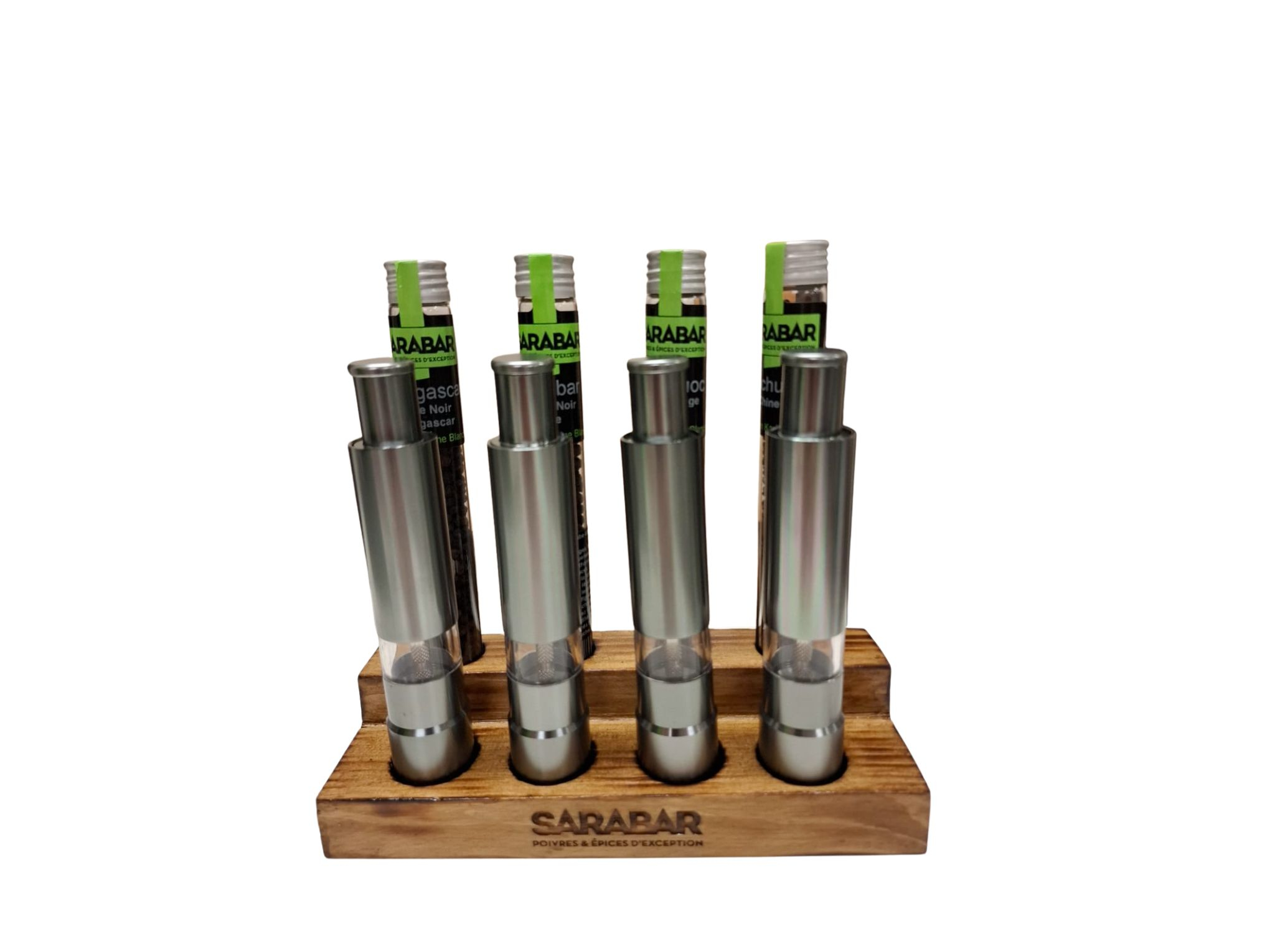Présentoir à Saveurs SARABAR – 4 Poivriers & 4 Poivres d’Exception Présentoir à Saveurs SARABAR – 4 Poivriers & 4 Poivres d’Exception